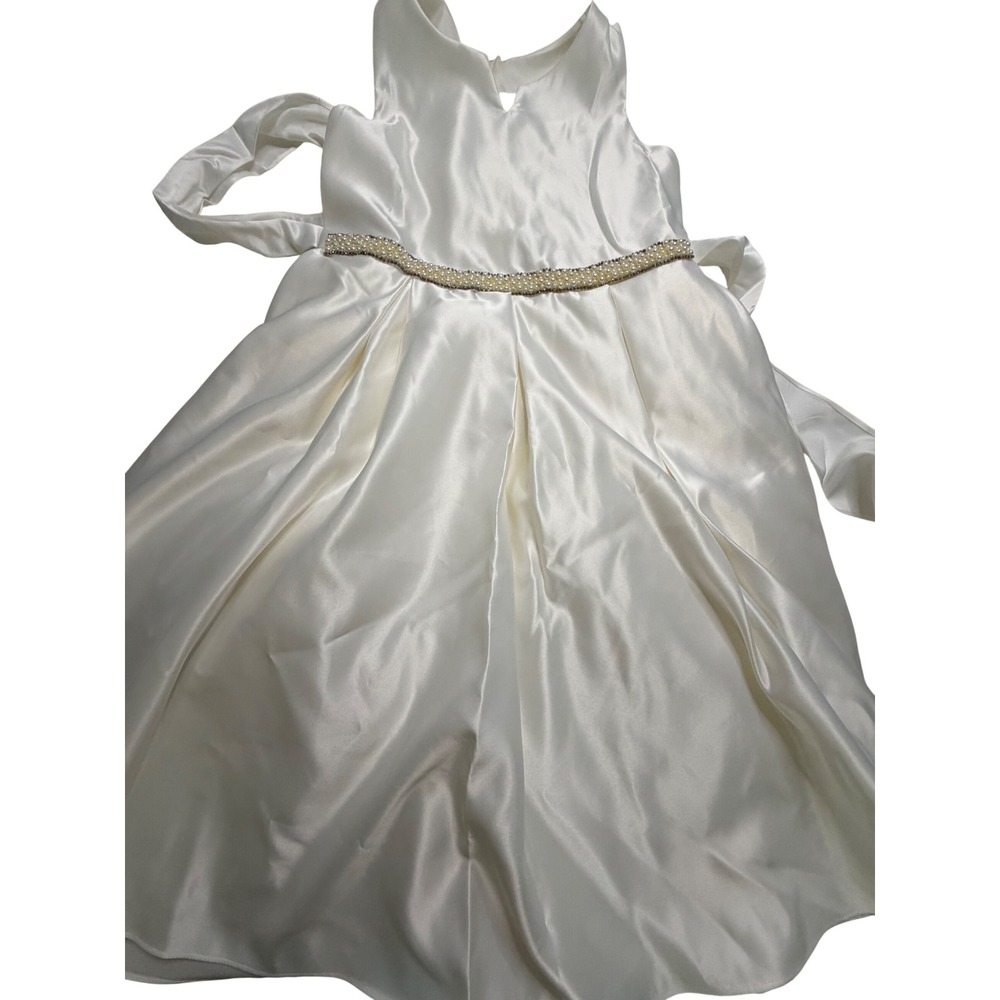 Ellie Kids Ivory Satin Pearl V-Collar A-Line Dress Girls Size 12 Style 290 NEW